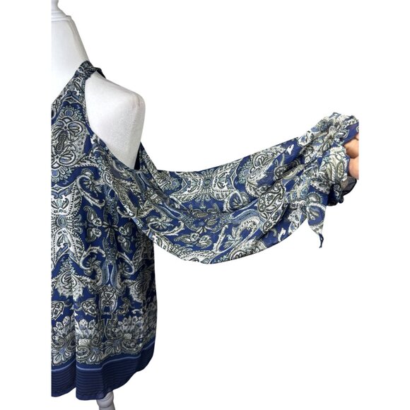 Max Studio Size 3 XL Womens Blouse Print Blue & White Paisley Cold Shoulder Top - Picture 2 of 14